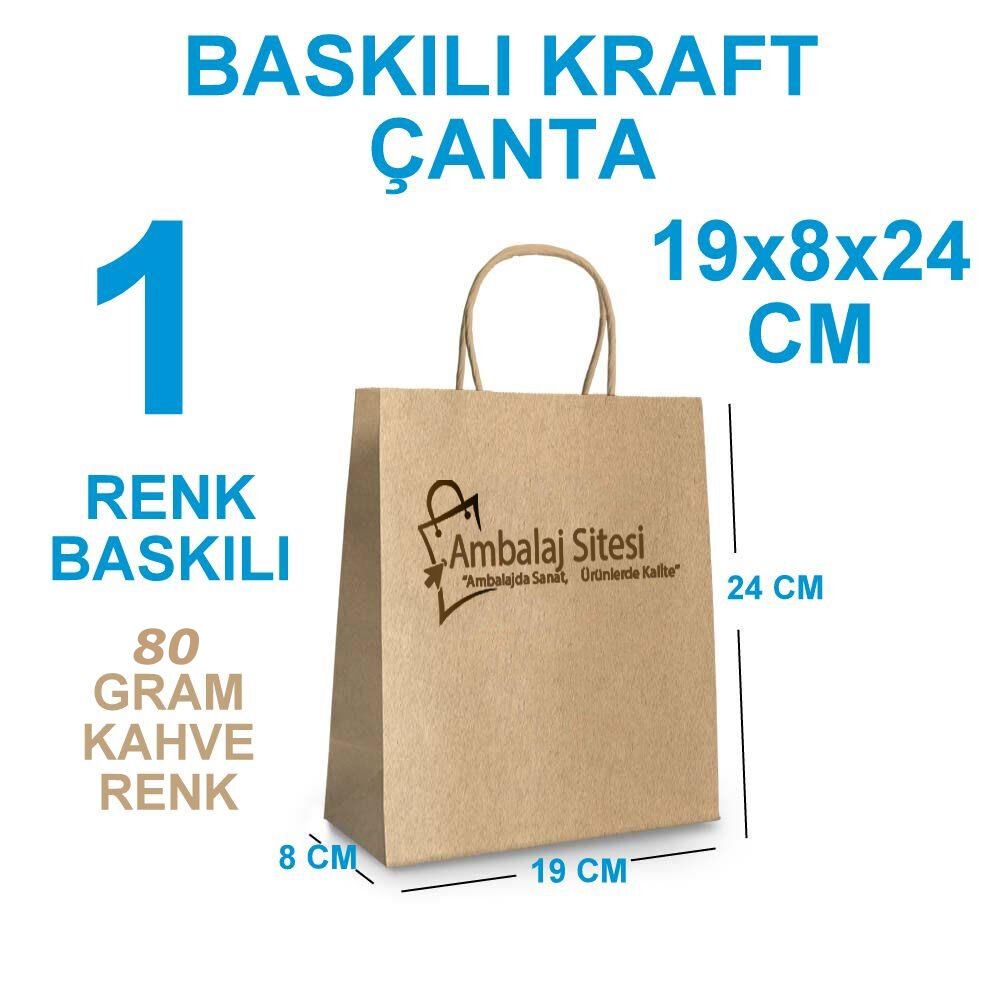 Tek Renk Baskılı 19X8X24 Cm Kraft kağıt Çanta
