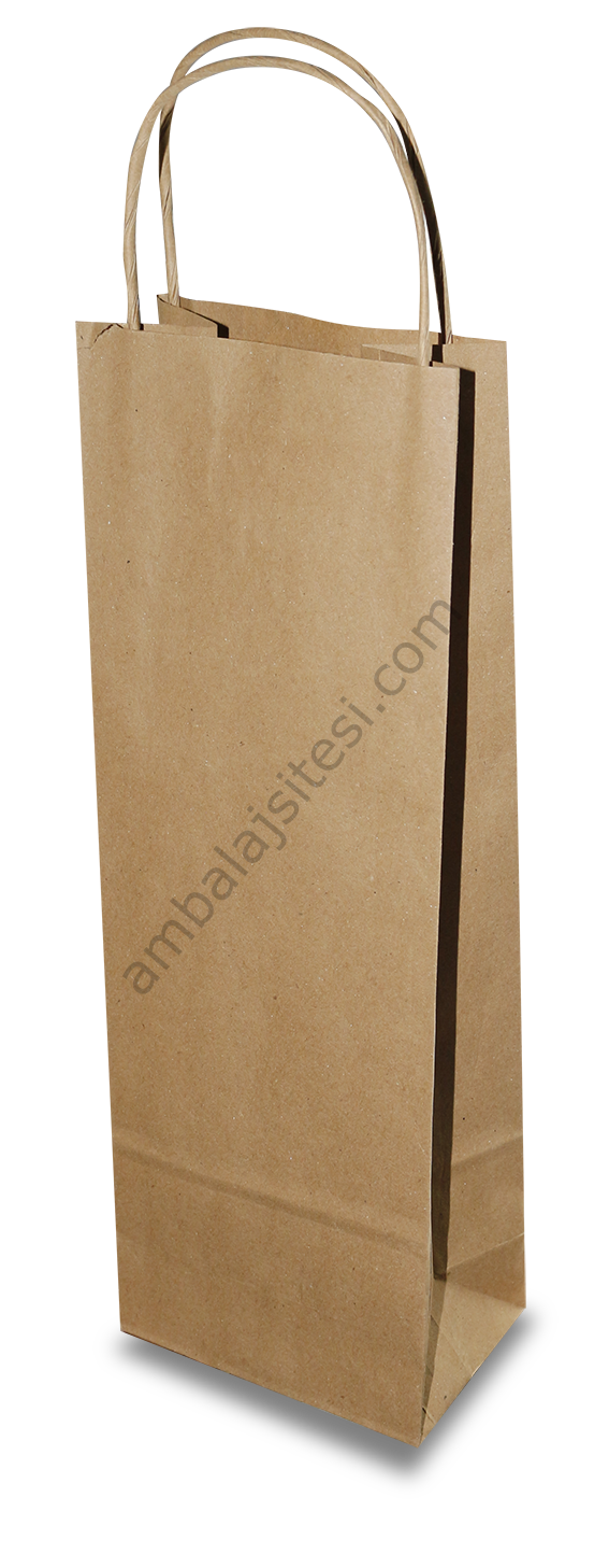 Çanta Kraft 12,5x36x8 Cm Burgu Sap Şişe Çantası 25 Adet