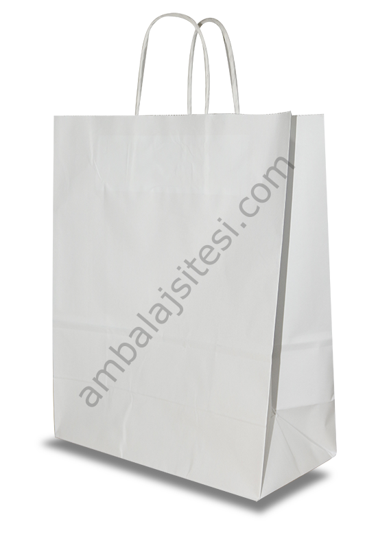 Çanta Beyaz Kraft 25x31x12 Cm Burgu Sap Beyaz 50 Adet