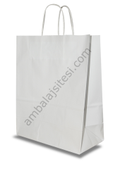 Çanta Beyaz Kraft 32x40x12 cm Burgu Sap Beyaz 50 Adet
