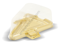 Plastik Üçgen Pasta Kutusu Gold 15,1x11,5x5,3 cm  50 Adet