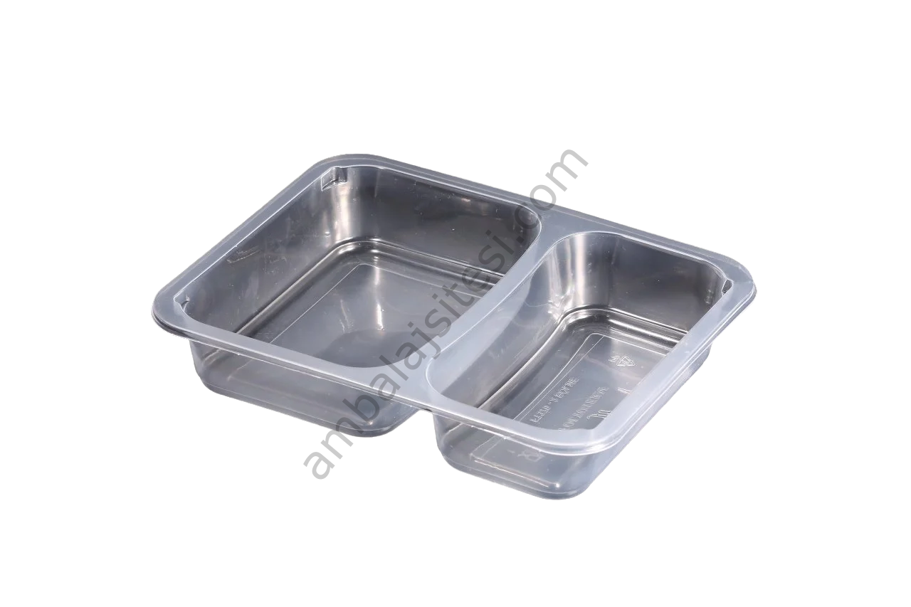 2 Bölmeli plastik yemek kabı 50 Adet
